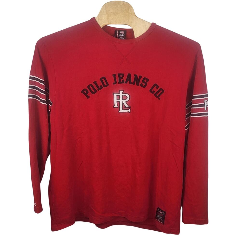 Ralph Lauren Polo Jeans Co. Crewneck Sweatshirt Red Cotton Embroidered Striped